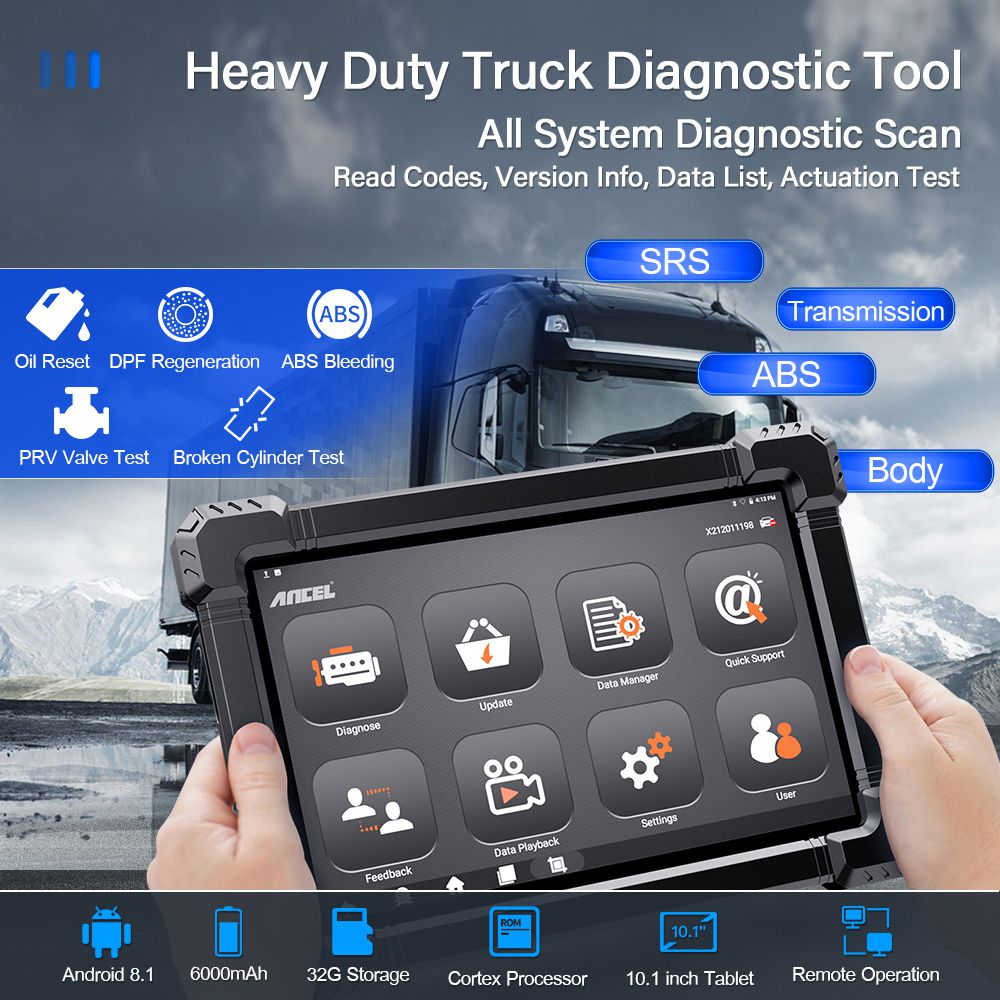 ANCEL X7 HD Heavy Duty Truck Ferramenta de Diagnóstico