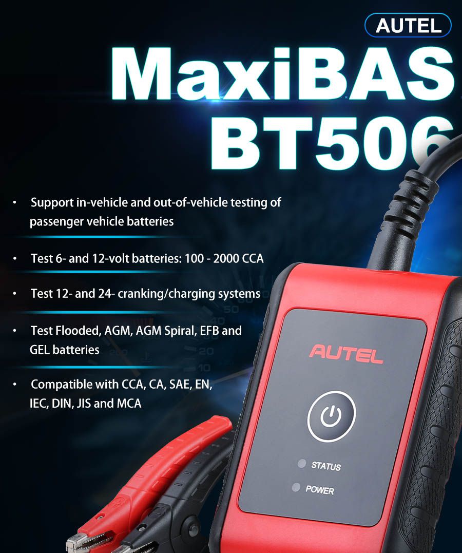 Autel MaxiBAS BT506 Auto Bateria e Ferramenta de Análise de Sistema Elétrico
