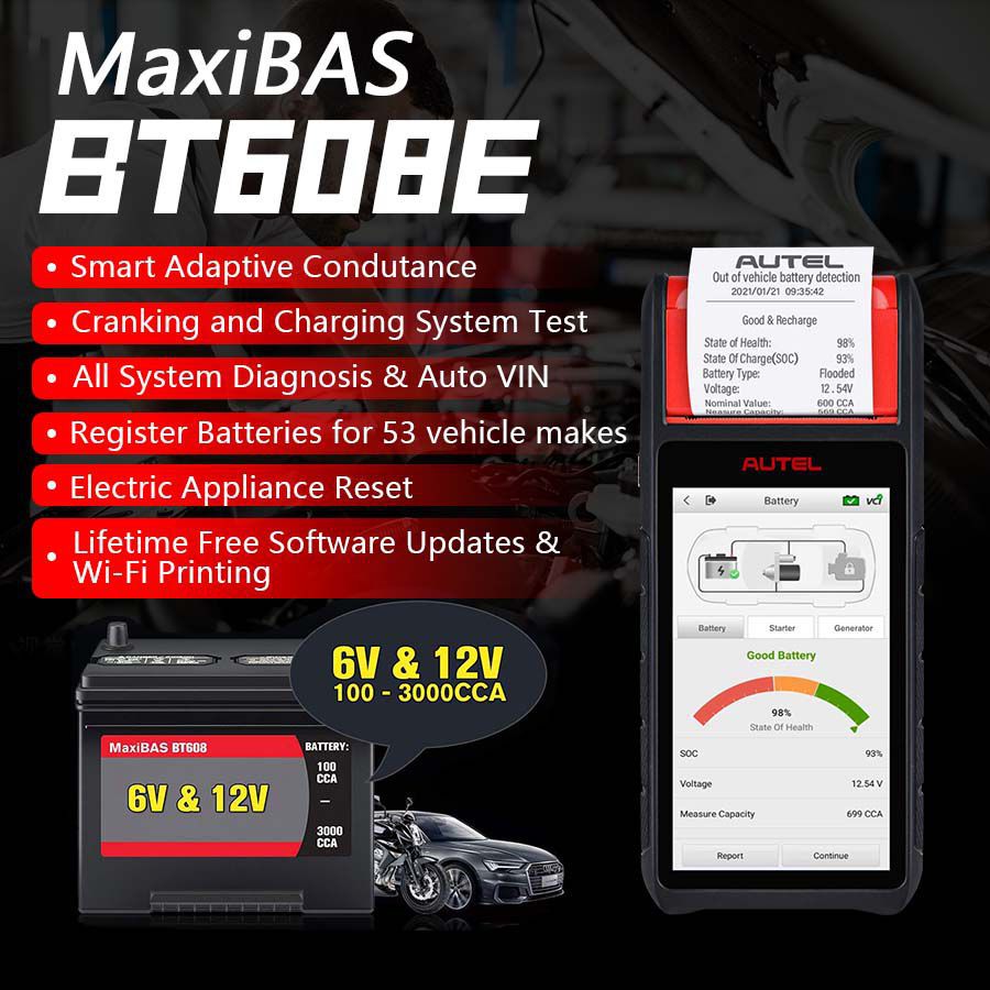 Autel MaxiBAS BT608E bateria e ferramenta de diagnóstico do sistema Elextric