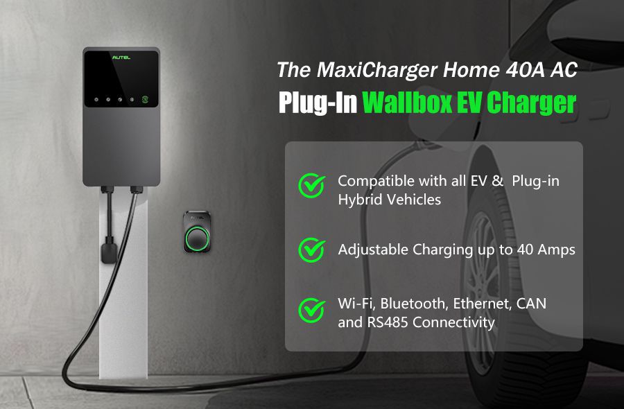 Autel MaxiCharger AC Wallbox Home 40A - NEMA 14-50 - Carregador EV com coldre separado