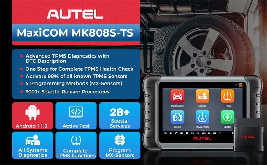 Autel MaxiCOM MK808S-TS Bidirecional & TPMS Programming Relearn Tool