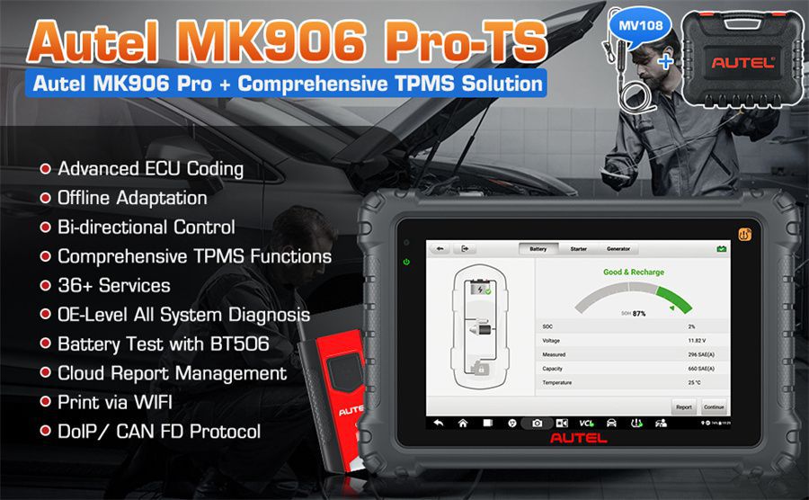  Autel MaxiCOM MK906 PRO-TS Diagnóstico Automotivo e Ferramenta de Relearn TPMS 