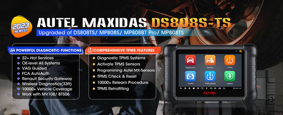 Ferramenta de diagnóstico AUTEL MaxiDAS DS808S-TS com codificação avançada da ECU e serviço TPMS