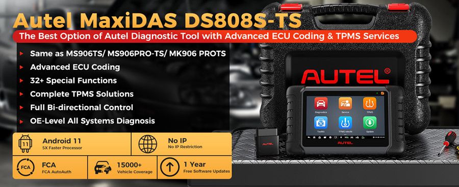 Ferramenta de diagnóstico AUTEL MaxiDAS DS808S-TS com codificação avançada da ECU e serviço TPMS