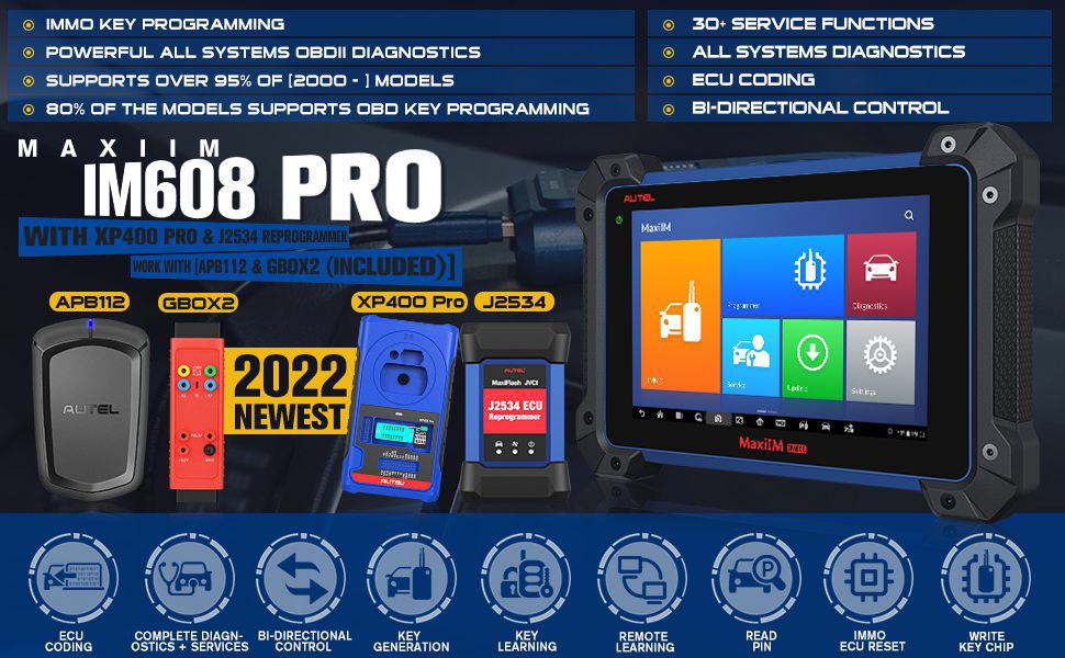 Autel MaxiiM IM608 PRO Plus APB112 Simulador de Chaves Inteligentes e G-BOX2