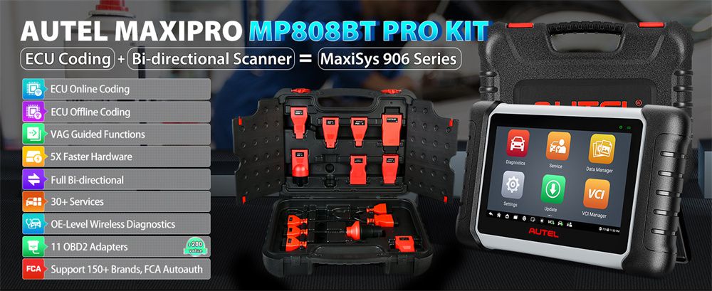 Autel MaxiPRO MP808BT Pro Kit com adaptadores OBDII