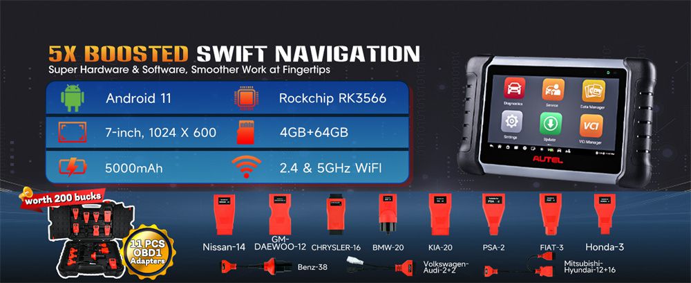 Autel MaxiPRO MP808BT Pro Kit com adaptadores OBDII 
