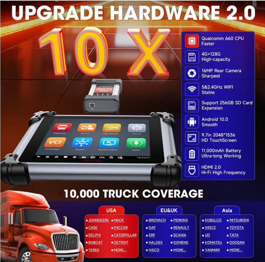2024 Autel Maxisys MS908CV II Scanner de caminhão pesado com programação de ECU J2534