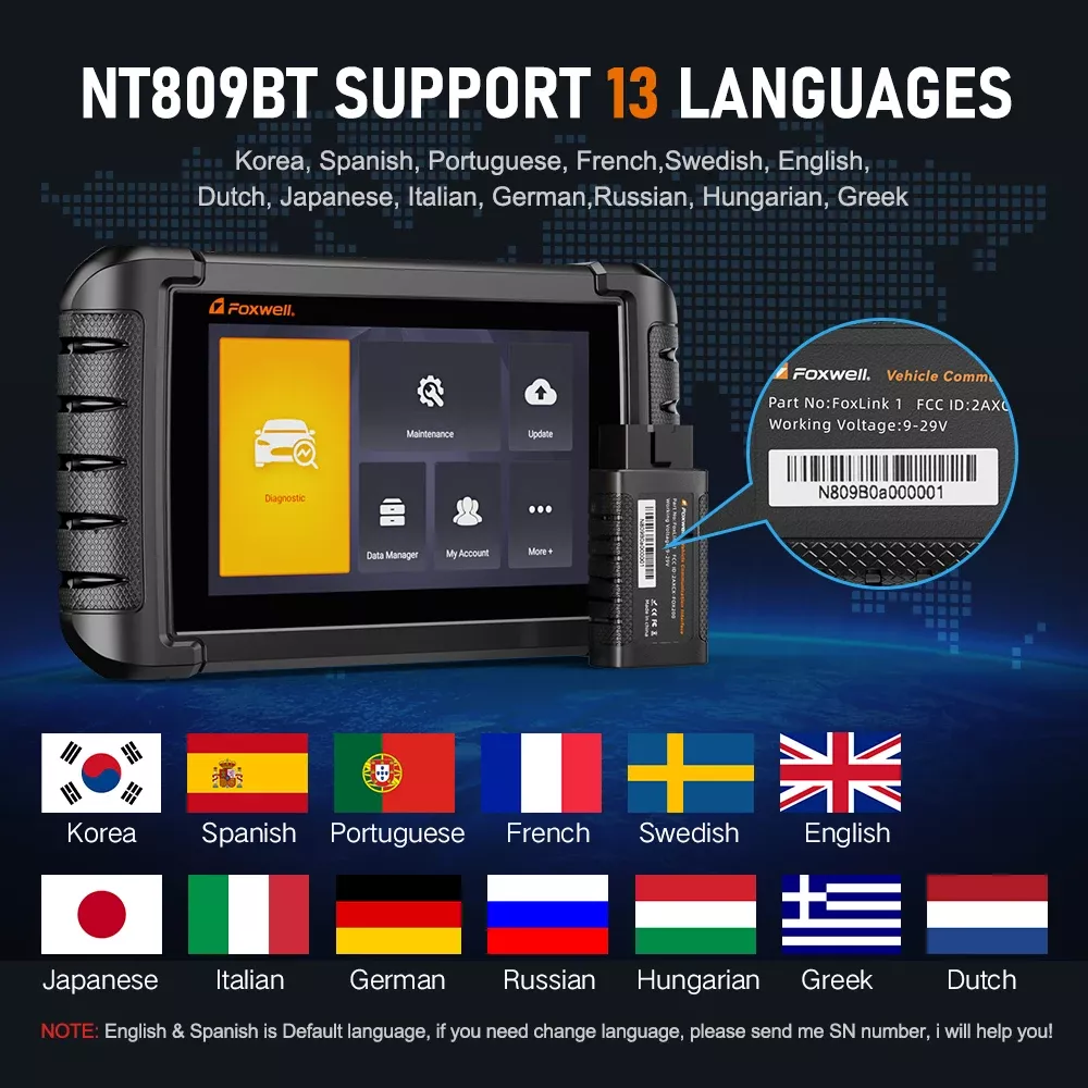 Scanner automóvel Bluetooth FOXWELL NT809BT OBD2
