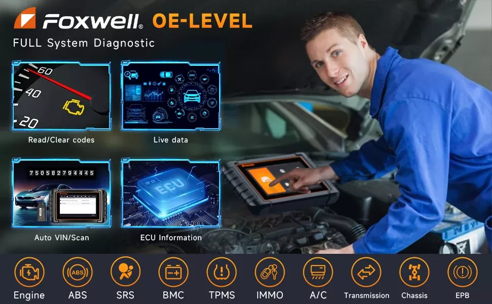 Scanner automóvel Bluetooth FOXWELL NT809BT OBD2