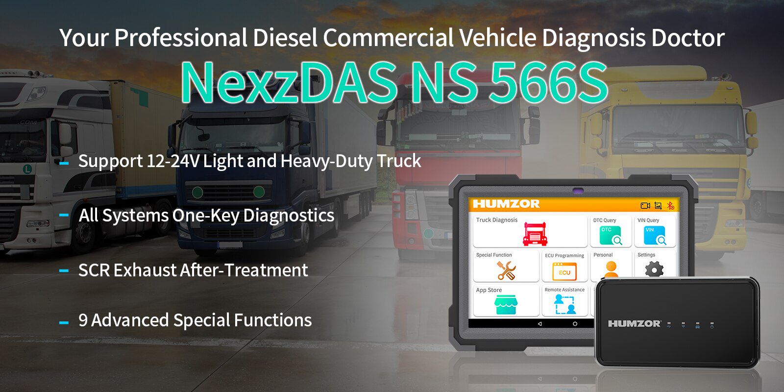 Ferramenta diagnóstica completa do sistema de Humzor NS566S para o varredor profissional diesel OBD2 do caminhão resistente 9 redefinir o ajuste do ABS/DPF/quilometragem