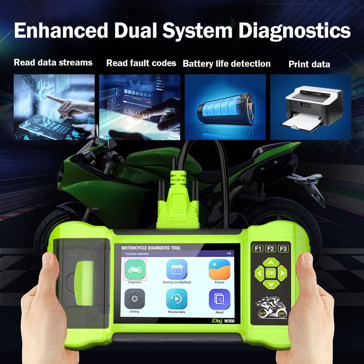Scanner OBD2 diagnóstico da motocicleta JDiag M300