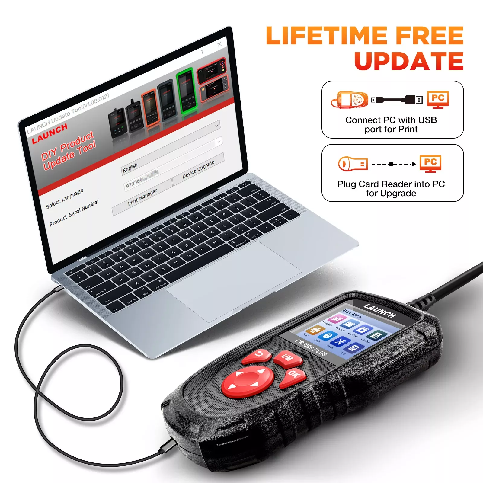 Lançamento CR3008 mais scanner OBD2