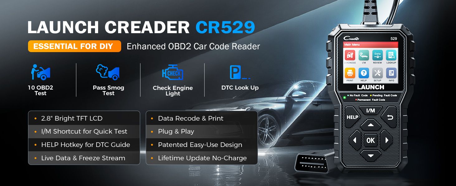 Lançamento CR529 Creader 529 Leitor de Código Scanner OBDII completo