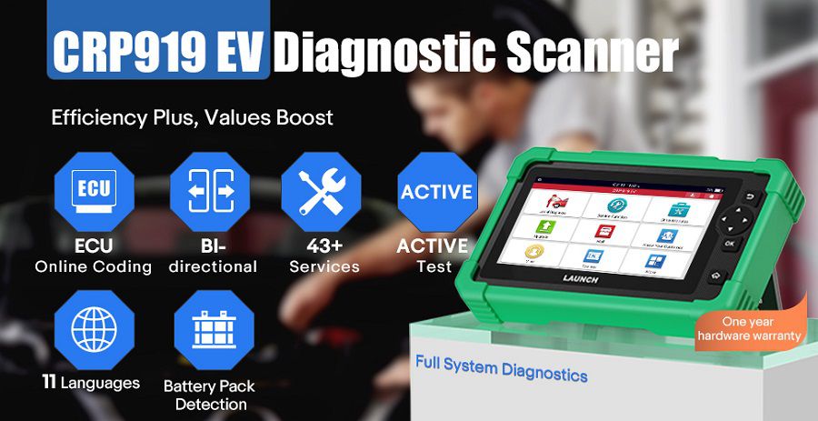 Lançamento CRP919 EV Diagnostic Scanner 43+ Funções de serviço para veículos elétricos Novos carros de energia