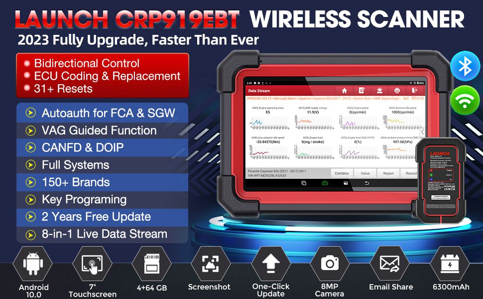 Lançar o scanner de diagnóstico CRP919E BT com Bluetooth suporta a codificação CAN FD DoIP e ECU
