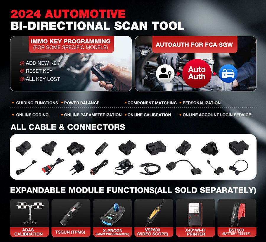 LAUNCH X431 PRO TT Ferramenta de digitalização bidirecional com conector DBSCar VII 37 + Redefinir ECU Codificação online CANFD Key IMMO