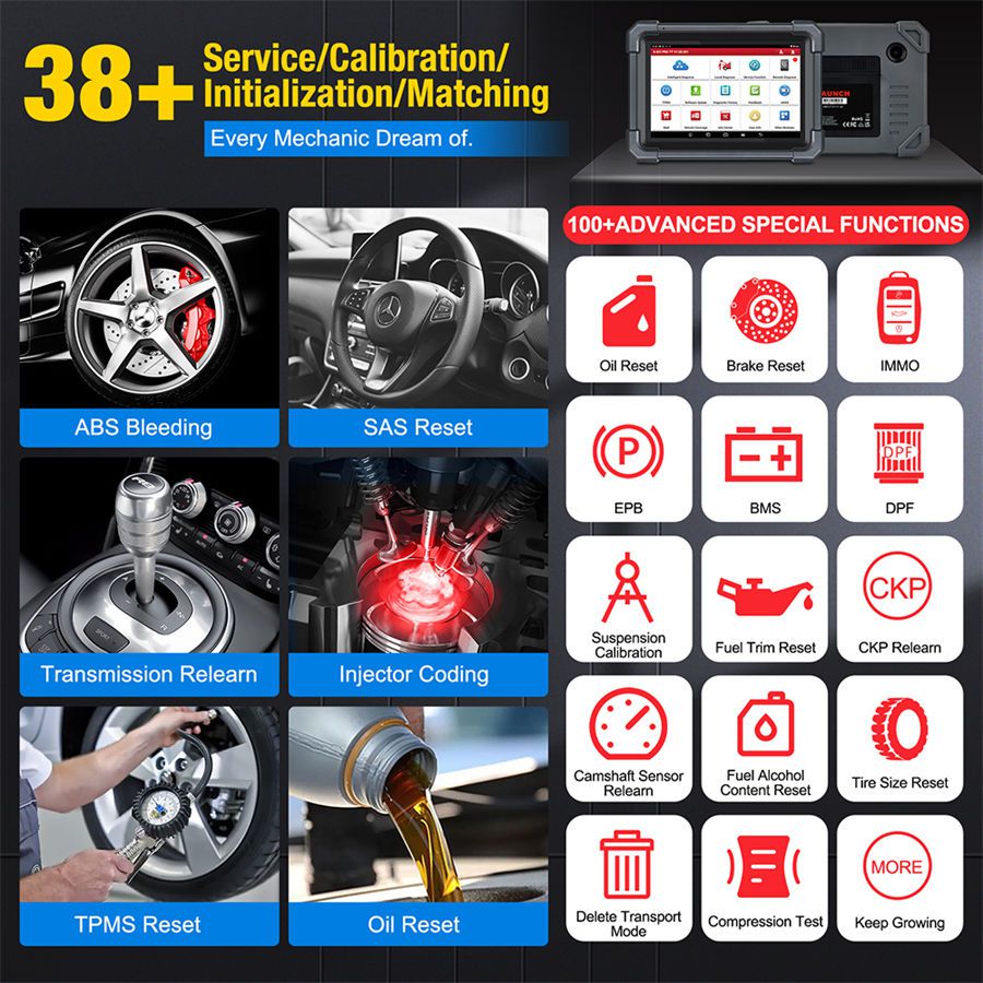 LAUNCH X431 PRO TT Ferramenta de digitalização bidirecional com conector DBSCar VII 37 + Redefinir ECU Codificação online CANFD Key IMMO