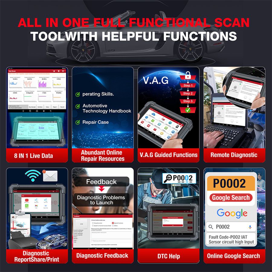 LAUNCH X431 PRO TT Ferramenta de digitalização bidirecional com conector DBSCar VII 37 + Redefinir ECU Codificação online CANFD Key IMMO