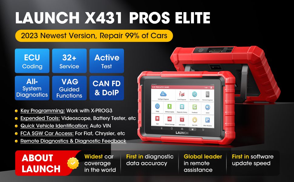  Lançamento X431 PROS ELITE Ferramenta de varredura bidirecional com CANFD ECU Codificação Sistema completo 32 + Guia VAG de função especial