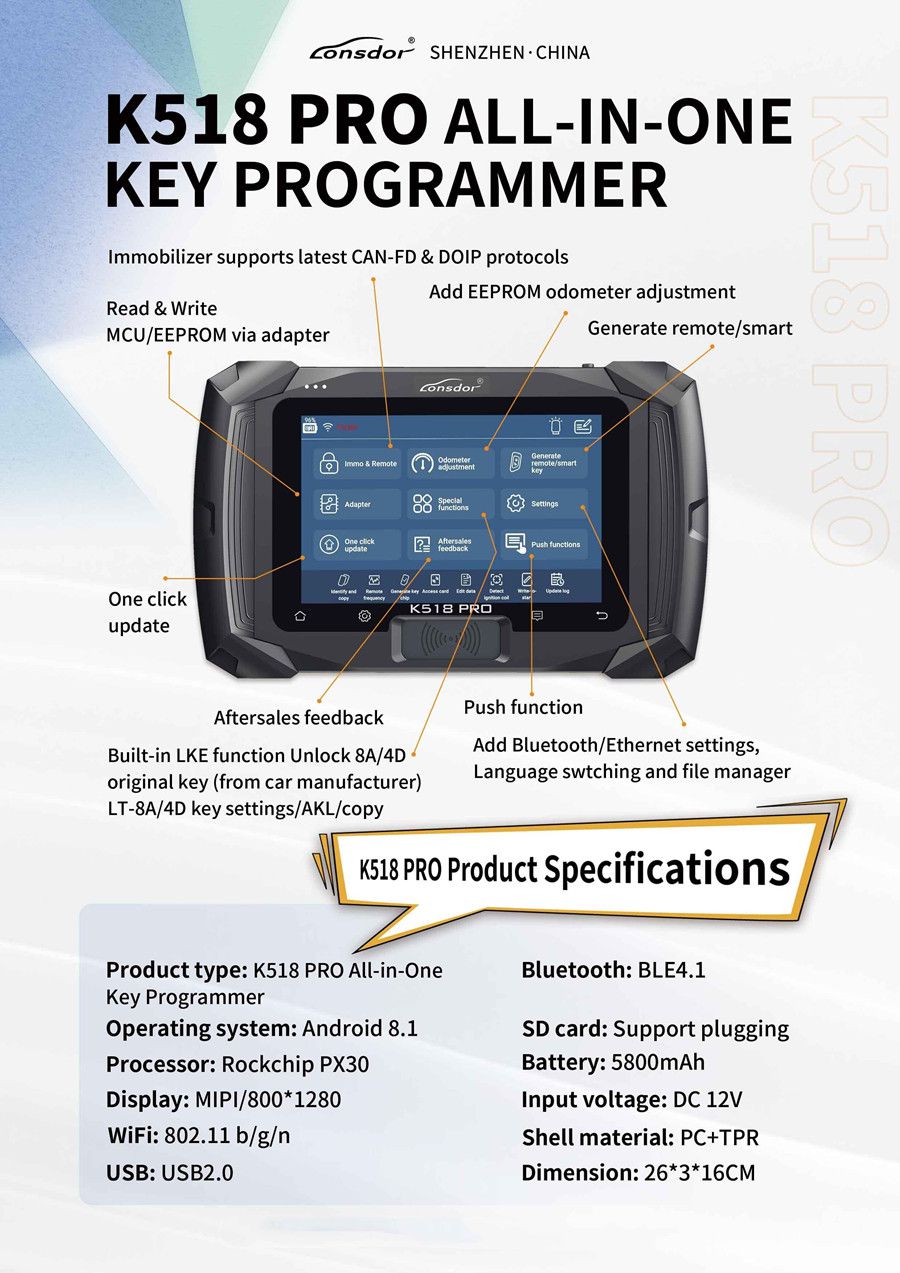 2023 Lonsdor K518 PRO Versão completa Tudo em um programador chave