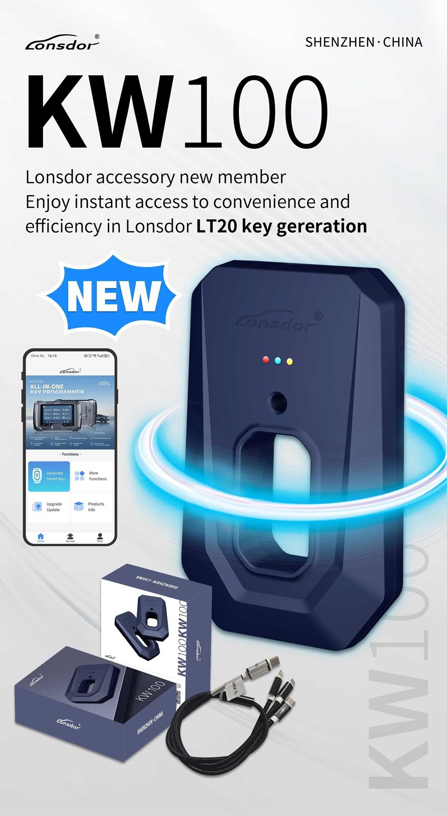 Gerador de chave inteligente Bluetooth Lonsdor KW100