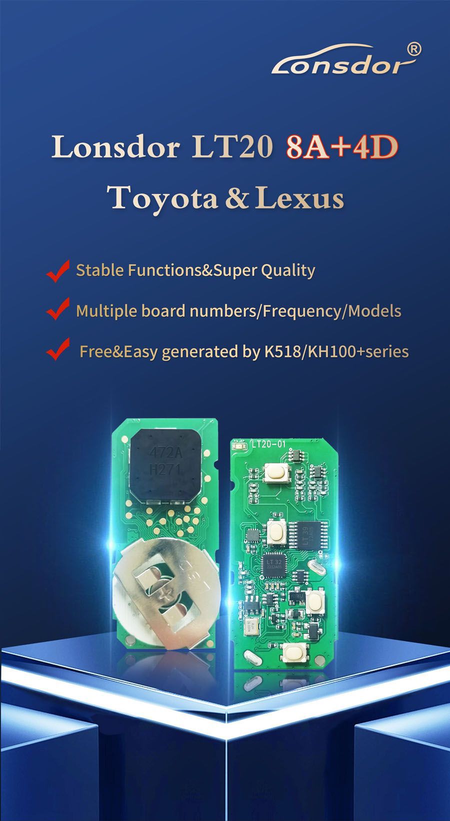 Lonsdor LT20 8A + 4D Toyota & Lexus Chave Inteligente Converter Tipo de Chave Inteligente Modificar Frequência
