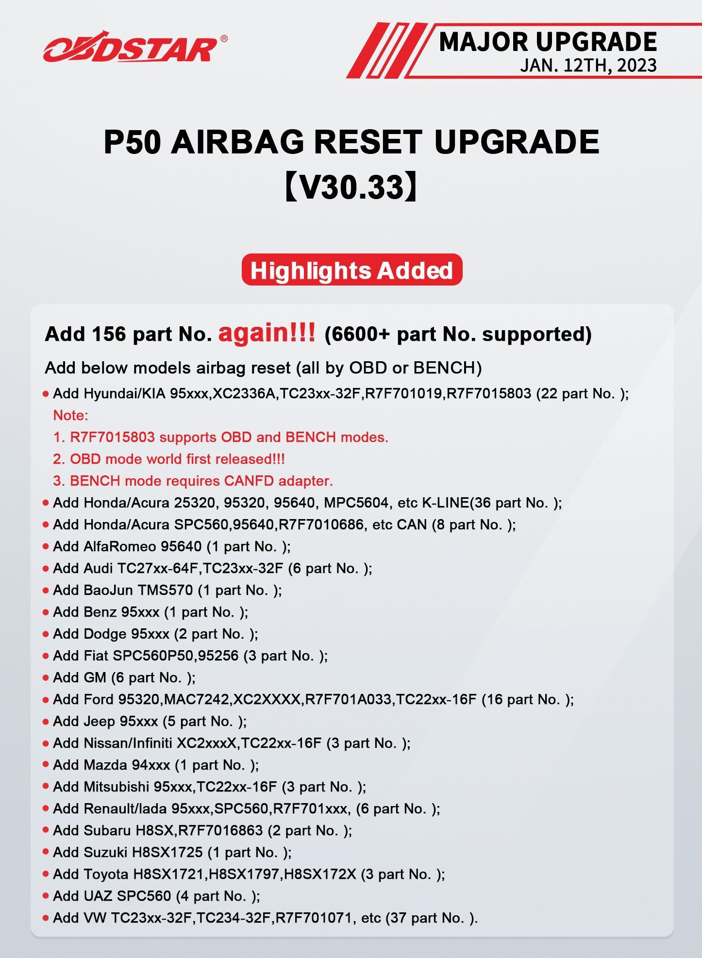 OBDSTAR P50 Airbag Reset Tool Atualização