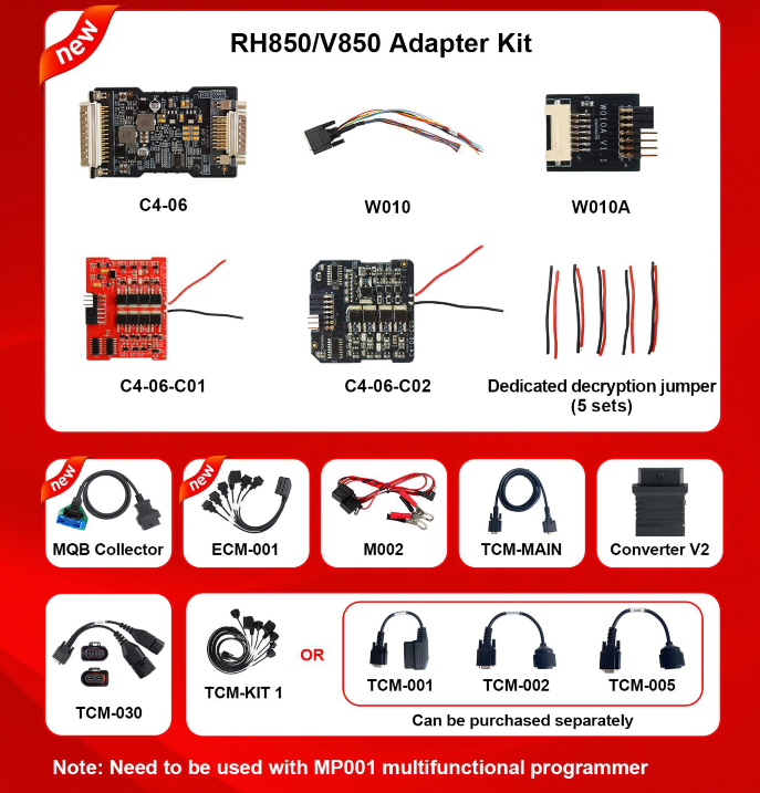 Kit completo do adaptador OBDSTAR RH850/V850 para MQB todas as chaves perdidas