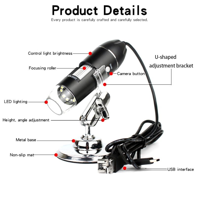 Profissional USB Microscópio Digital 1000X 1600X 8 LEDs 2