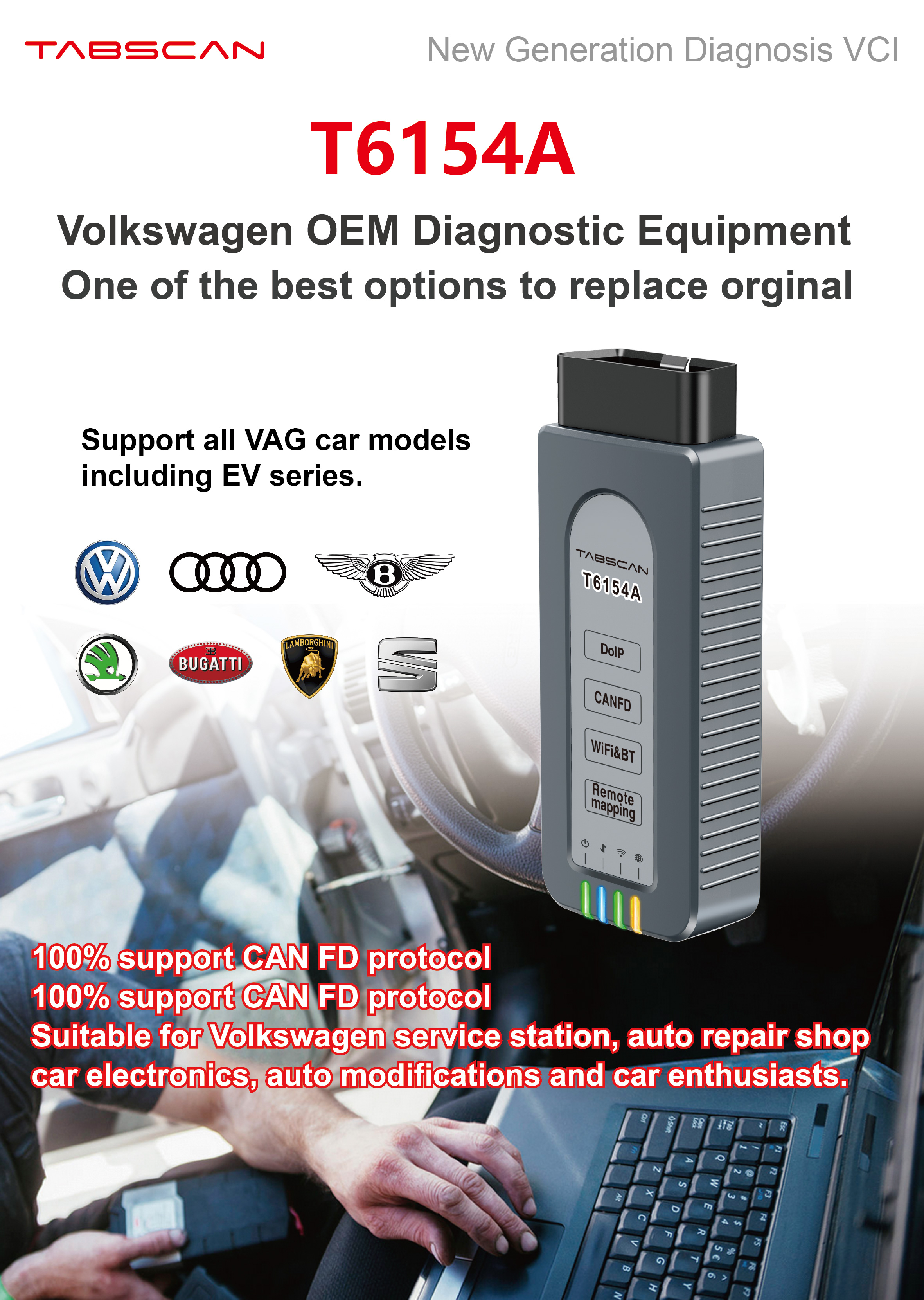 TabScan T6154A Diagnóstico VCI VW OEM da nova geração