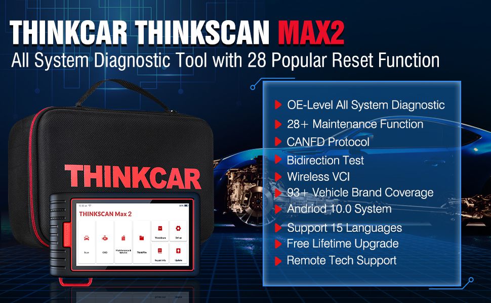 THINKCAR ThinkScan Max 2 todo o scanner de diagnóstico do carro do sistema com 28 funções de manutenção