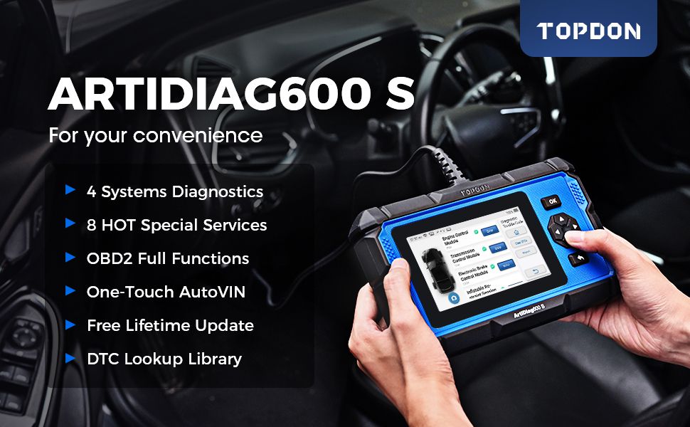 TOPDON Artidiag 600S AD600S com 4 ferramentas de diagnóstico do sistema e 8 serviços de redefinição