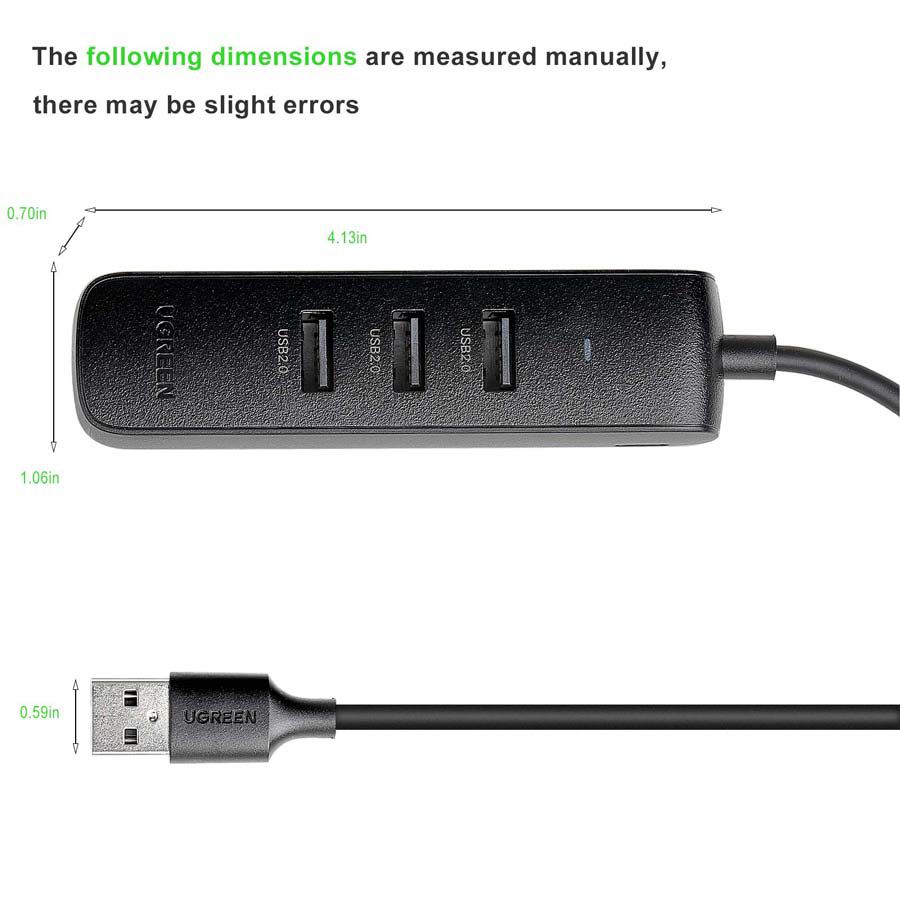 UGREEN USB 2.0 Hub Ethernet Adaptador USB Splitter USB para RJ45 Adaptador Cabo