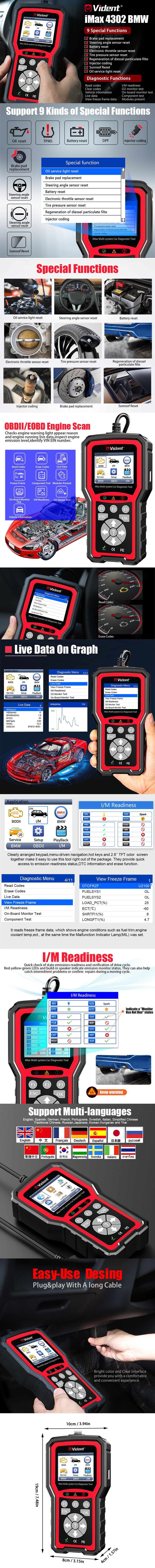 VIDENT iMax4302 BMW ferramenta de diagnóstico completo do sistema