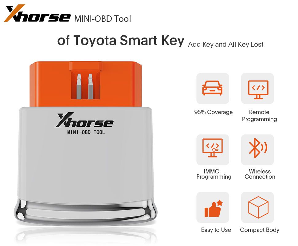 Xhorse MINI OBD TOOL FT-OBD para Toyota Smart Key Support Adicione a chave e toda a chave perdida
