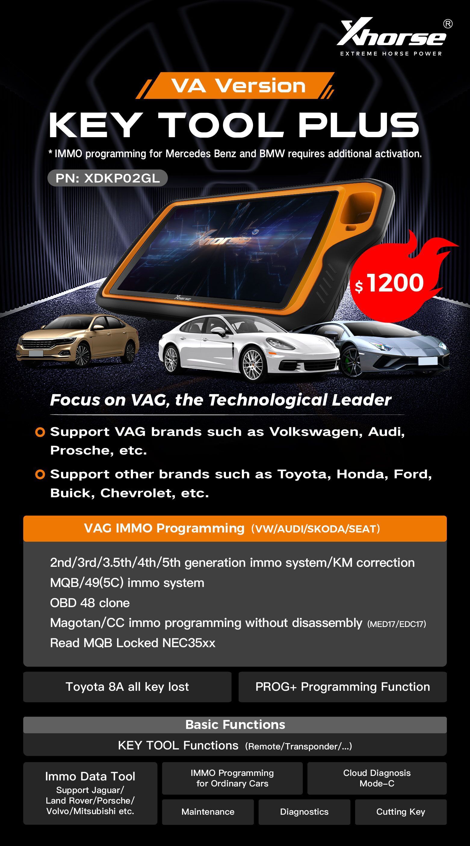 Xhorse VVDI Key Tool Plus VAG Versão suporta VAG VW Audi Porsche com licença MQB gratuita