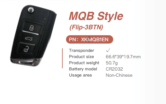 Xhorse VW MQB XKMQB1EN Flip Transponder Key 3 Botões