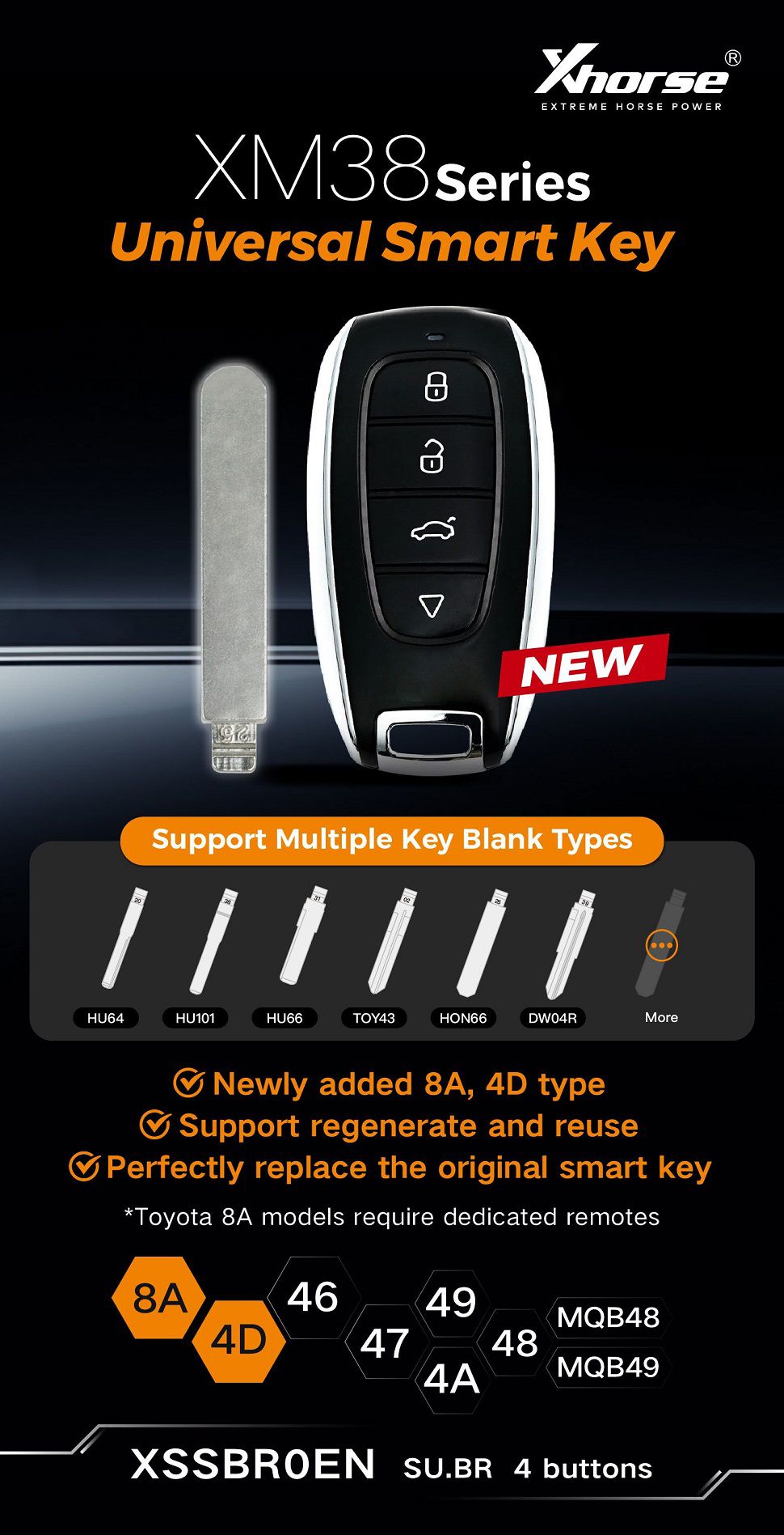 XHORSE XXSSBR0EN SU.BR Estilo 4 botões XM38 Série Universal Smart Key 5pcs / lote