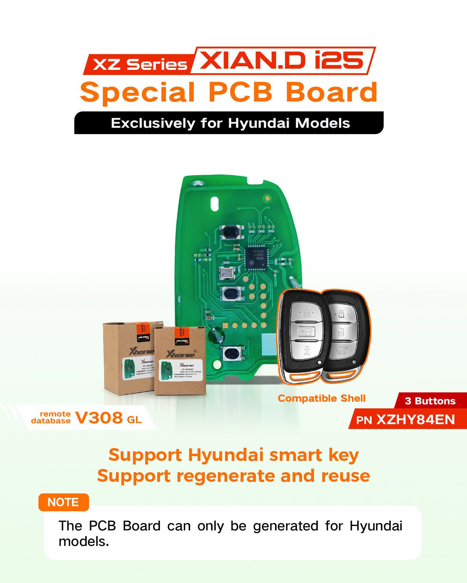 XHORSE XZHY84EN Série XZ XIAN.D i25 placa PCB especial para Hyundai modelos 3 botões 5pcs / lote