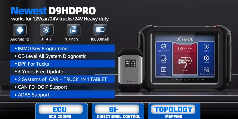 XTOOL D9HD 12V carro e caminhão 24V funções completas Diagnost