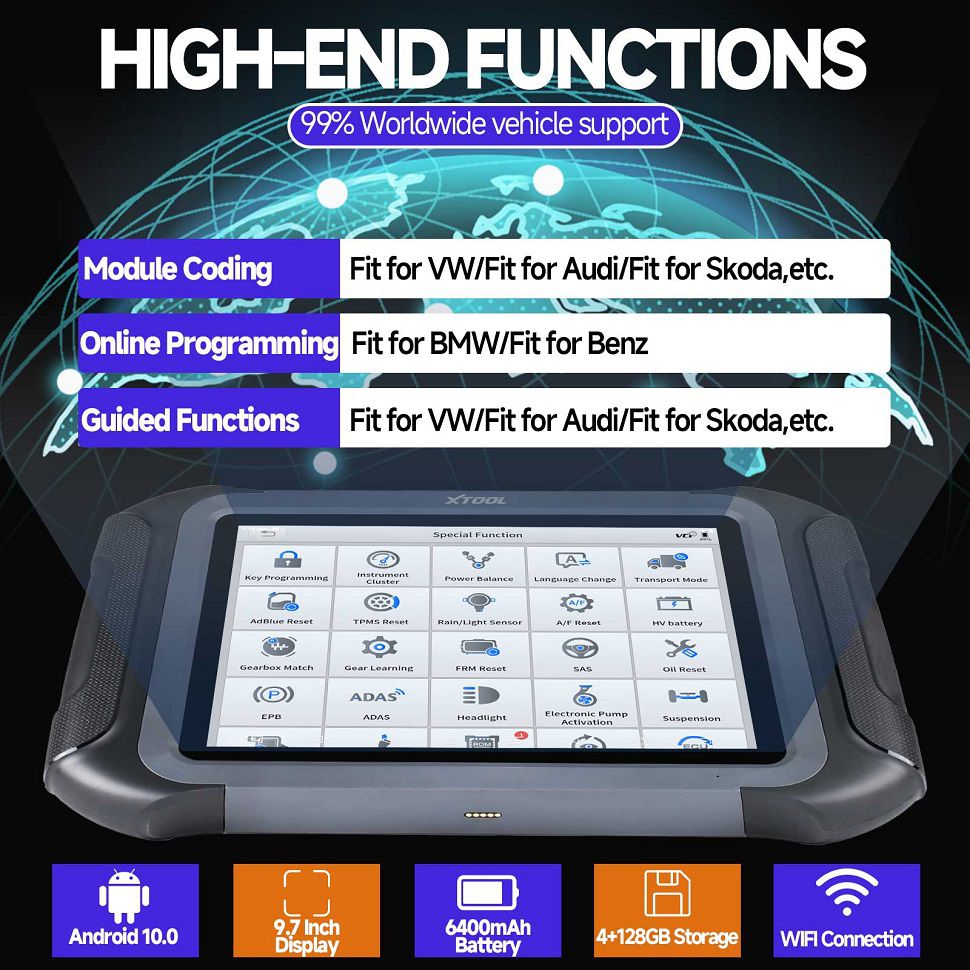 XTOOL D9S PRO Auto Diagnóstico Scanner Apoio ECU Codificação Topologia Mapeamento Programação chave 42 Funções de serviço CAN FD DoIP