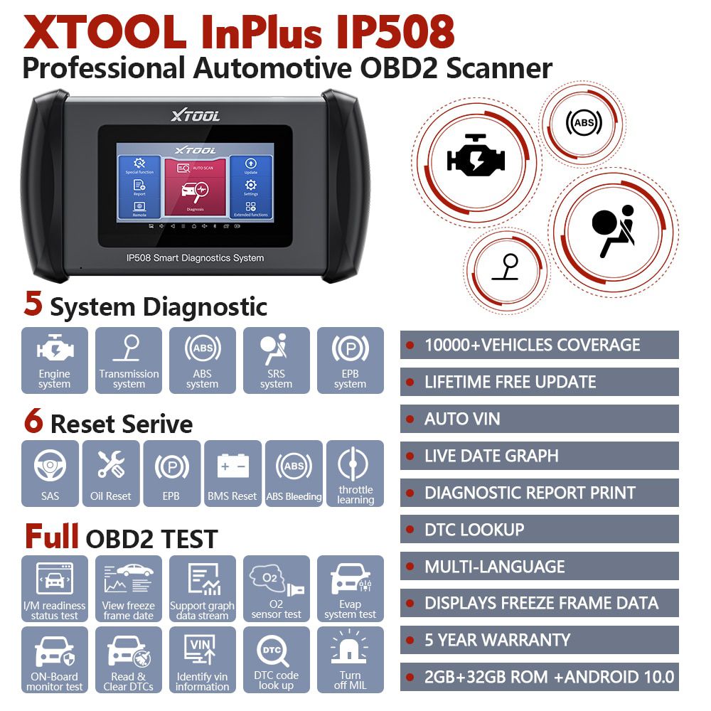 Ferramenta de diagnóstico do sistema XTOOL InPlus IP508 OBD2 5