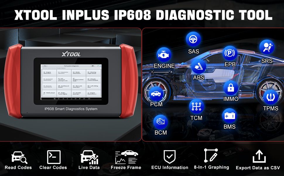 XTOOL Inplus IP608 OBD2 Scanner suporte completo da ferramenta de diagnóstico do sistema CAN FD
