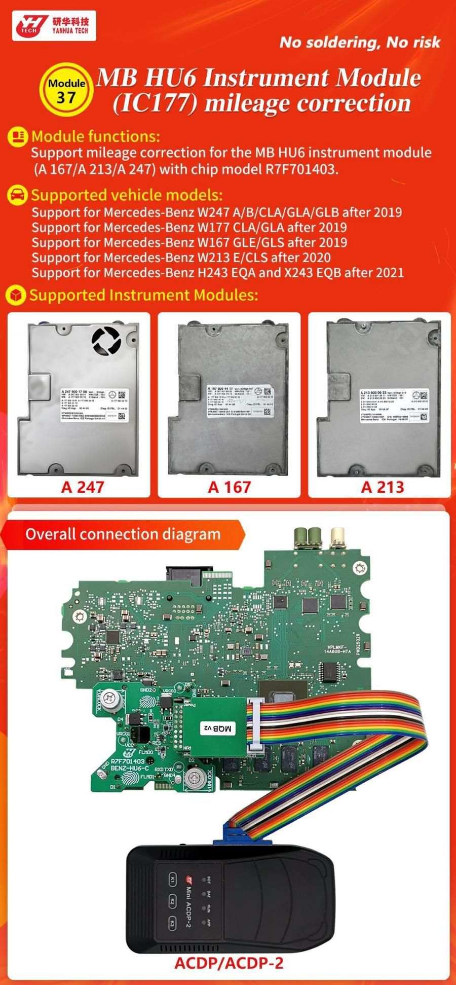 Yanhua Mini ACDP-2 Módulo 37 para MB HU6 Módulo de instrumento (C177) Correção de quilometragem