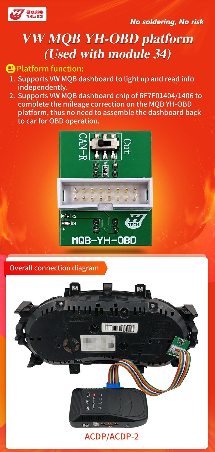 Plataforma YANHUA MQB-YH-OBD usada com o módulo 34 do Yanhua ACDP