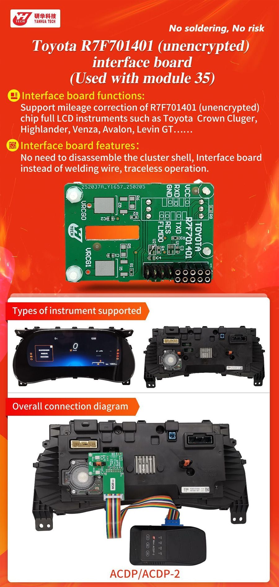 YANHUA Toyota R7F701401 placa de interface não criptografada usada com módulo 35